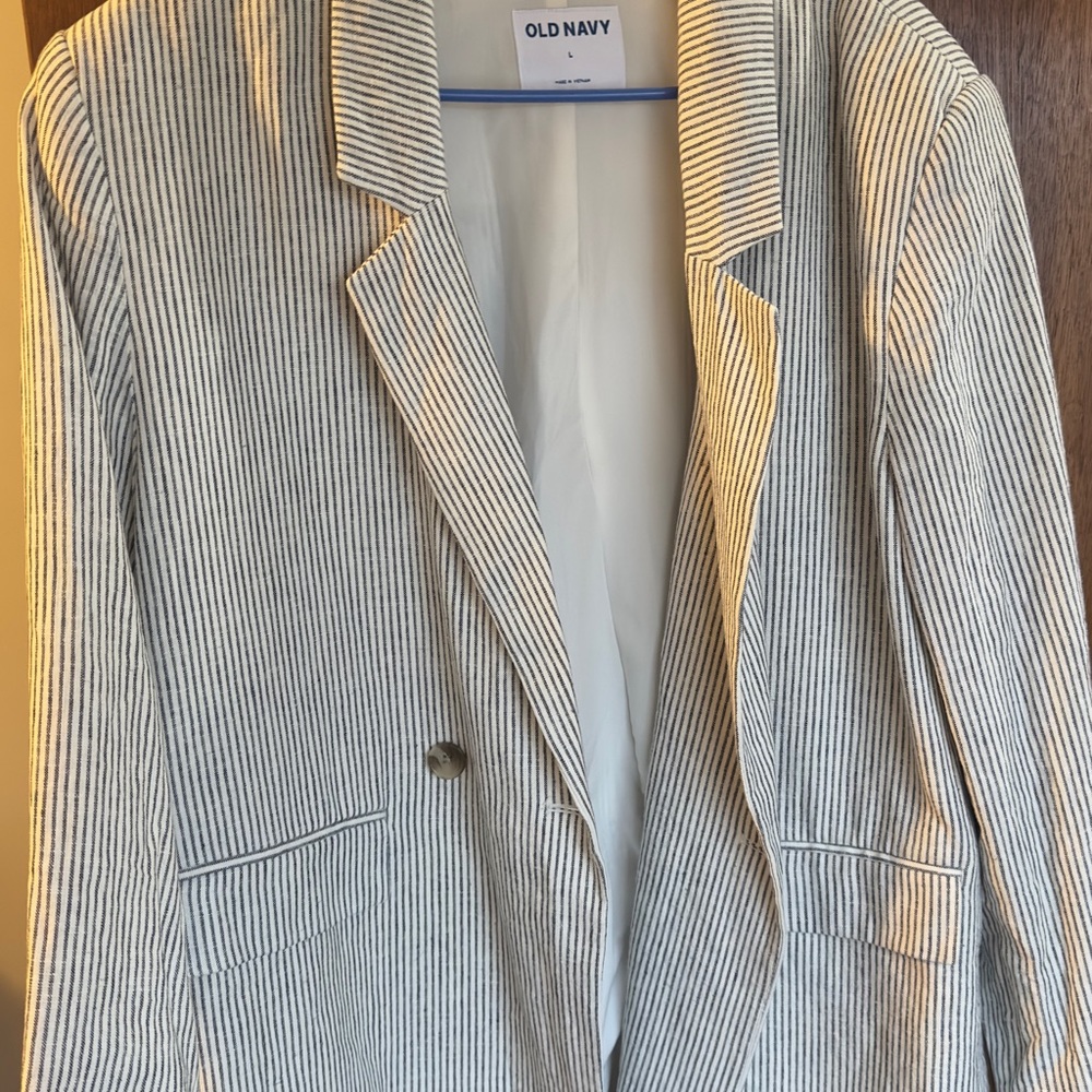 Old Navy Pinstripe Blazer - navy blue and White